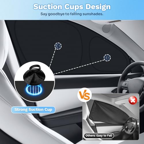 Image of KUST Car Window Shades for 2020-2024 Tesla Model Y Accessories with No-Fall Suction Cups Windshield Sun Shade Side Rear Window Covers Sunshade Privacy Protection for Camping 8PCS(Not for Juniper)