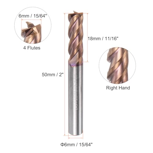 Image of HARFINGTON 5pcs Carbide Square End Mills 6mm (15 /64 inch) Dia 6mm (15 /64 inch) Shank 50mm (2 inch) Long HRC55 TiSiN Coated Micro-Grain Tungsten Carbide 4 Flutes Milling Bit Cutter