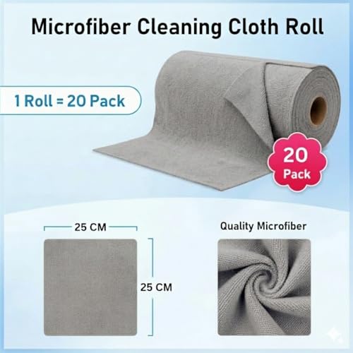 Image of Showstopper Microfiber Cleaning Cloth Roll, Reusable Tear Away Microfiber Towels,Washable, Ultra Absorbent, Rags Cleaning, Dishcloths, Cleaning Cloth for Car, Home or Kitchen. (Grey, 25cm X 25cm)