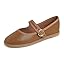 Camel Vegan Leather Mary Jane With Round Buckle