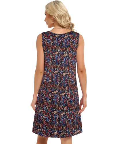 Image of Womens Summer Dresses Casual V Neck Sleeveless Pockets Beach Loose Sundress | 2026 Loose Tank Sun dres with pockets, Casual Beach Cover Up, Fashion Vacation Outfits, Tshirt Floral Boho A-Line Flow Dress