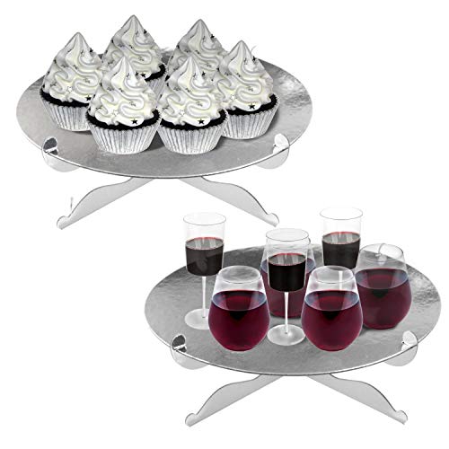 1-Tier Silver Round Cardboard Cupcake Stand Dessert Stand Reusable Birthday Wedding Festival Decoration Mini Cake Stand2pcs
