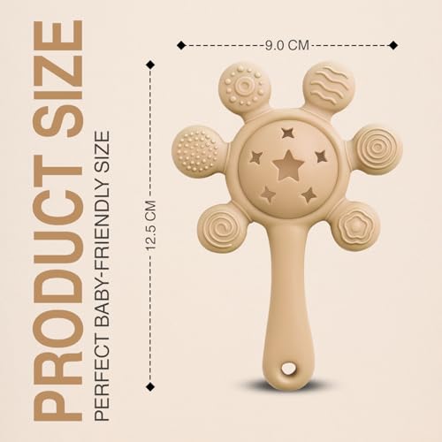 Image of Silicone Baby Teether & Rattle Toy - Soft & Safe for Infants, BPA-Free, Multi-Texture Design for Teething Relief & Early Development (Brown)