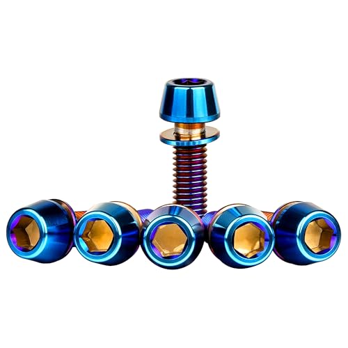 Image of Titanium Ti Allen Hex M5x16 18mm Tapered Head Bolt with Washer Screw for Bicycle Stem Parts Pack of 6 (Burnt Blue, M5x16mm)