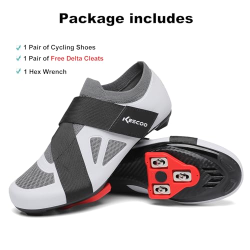 Image of KESCOO Unisex Cycling Shoes Compatible with Peloton Bike & SPD Indoor Outdoor Road Bike Cycling Shoe for Men Women, 1 Hook and Loop Strap, with Delta Cleats