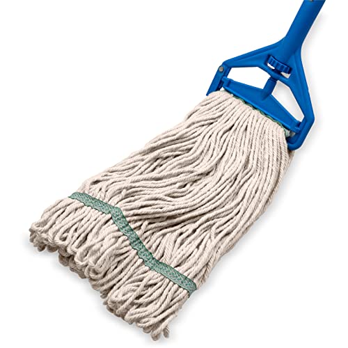 Image of SPARTA Flo-Pac Acrylic Mop Head, Loop-Ended, Narrow Band with 1 inch Green Band for Organized Cleaning, Medium, Natural, (Pack of 12)