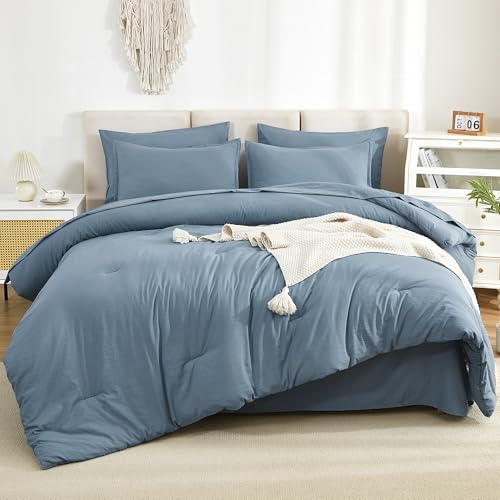 Litanika Comforter King Size Set Grayish Blue - 7 Pieces Bed in a Bag King Bedding Comforter Sets, Plain Lightweight Bed Set with Comforter, Sheets, Pillowcases & Shams