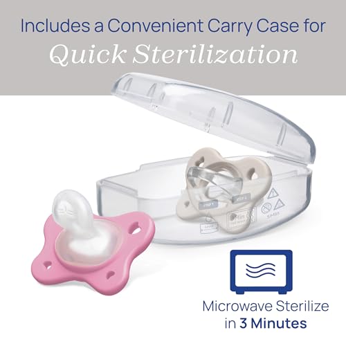 Image of Chicco PhysioForma Dual Soft Orthodontic Pacifier for Babies 6-16 Months, 100% Soft Silicone, Supports Breathing, One-Piece Design, Included Sterilizing Case, BPA Free, 2-Pack, Grey /Dusty Rose