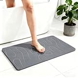 BIOIWGY Stone Bath Mat, Diatomite Fast Drying Non Slip Stone Shower Mat, Super Absorbent for Bathroom & Kitchen, Multi-Use as Pet Mat, Easy to Clean 16'x24', Gray