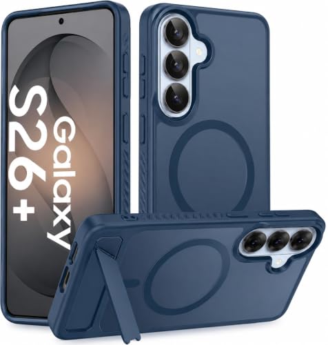 Image of Elzzi Magnetic for Samsung Galaxy S26 Plus Case [Compatible with MagSafe][Full Camera Protection][Built-in Invisible Kickstand] Translucent Matte Phone Back Cover - Blue