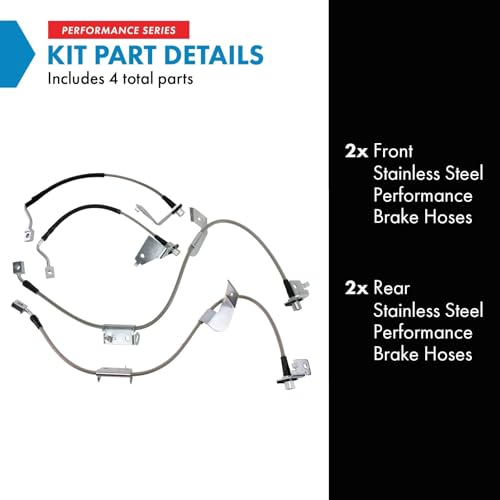 Image of TRQ Brake Hose Set Compatible with 2003-2014 Chevrolet Express 2500 2003-2015 Express 3500 GMC Savana 2500 2003-2016 Savana 3500
