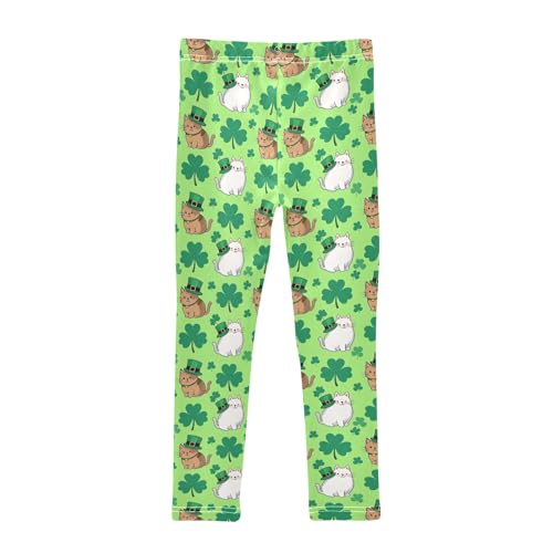 Cat Clovers Cute Pattern Girls Leggings Soft Comfortable Athletic Leggings Dancing Pants for 4-10 Years2