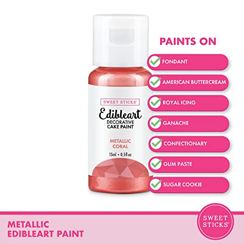 Image of Sweet Sticks Edible Art Decorative Cake Paint 0.5 Ounce (15 Milliliters), Metallic Coral