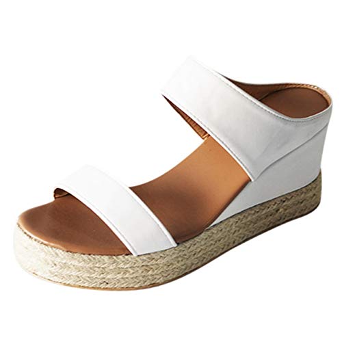 TEEL ONG - Sandalias de tacón con cuña para mujer, con puntera abierta, puntera abierta, con tachuelas, decoración básica y transpirable, para mujer, color Blanco, talla 39.5 EU
