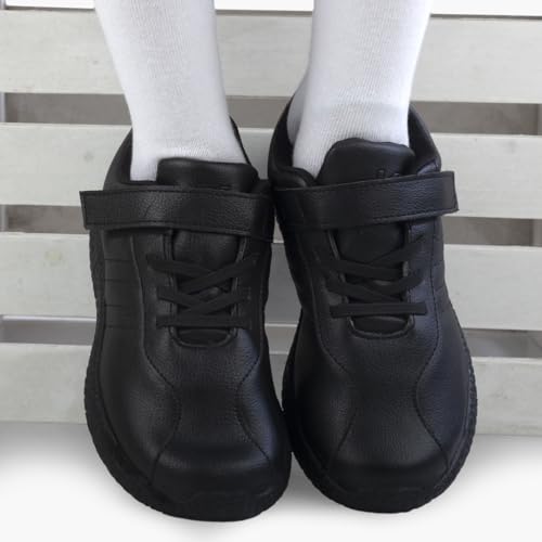 Image of KazarMax Black & White PU School Shoes for Unisex Boys & Girls
