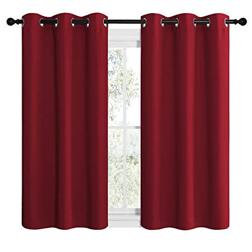 Image of NICETOWN Christmas Short Blackout Curtains for Small Kitchen Window, Thermal Insulated Solid Grommet Blackout Curtains /Drapes for Living Room (1 Pair, 42 by 50 inches, Burgundy Red)