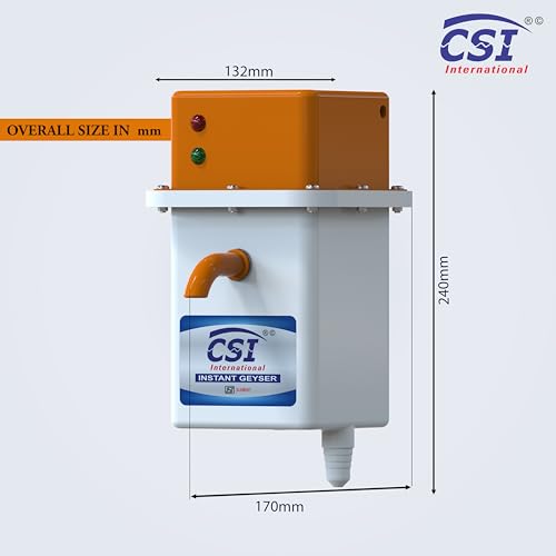 Image of CSI INTERNATIONAL Instant Water Geyser 1 L Portable water heater, Auto Cut Off Feature with 1 Year Warranty, For Home, Office, Restaurant etc, Geyser Made of First Class Abs Plastic (white-orange)
