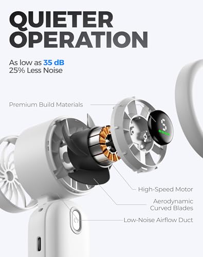 Image of Diveblues Mini Handheld Fan, 30ft /s Portable Turbo Fan [12H Max Cooling], 4000mAh Personal Fan with LED Display, 3-in-1 Hand Held /Neck /Desk Fan for Travel, Cruise, Disney Essentials