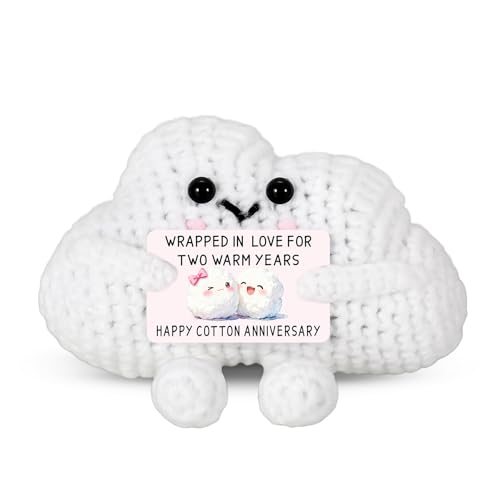 2 Year Anniversary Cotton Gifts for Her Him Couple Happy Cotton Anniversary Crochet Doll 2nd Anniver-sary Day Gifts for Wife Husband Valentines Gift for Women Wedding Anniver-sary Decoration Romantic