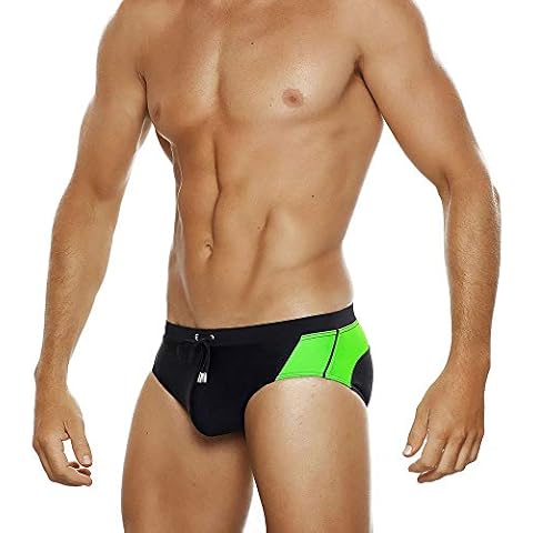 Men Swimwear Swim Bikini Briefs Pad Swimsuits Board Surf Shorts Trunks (Black&Green,Tag XXL (US XL)) Cover