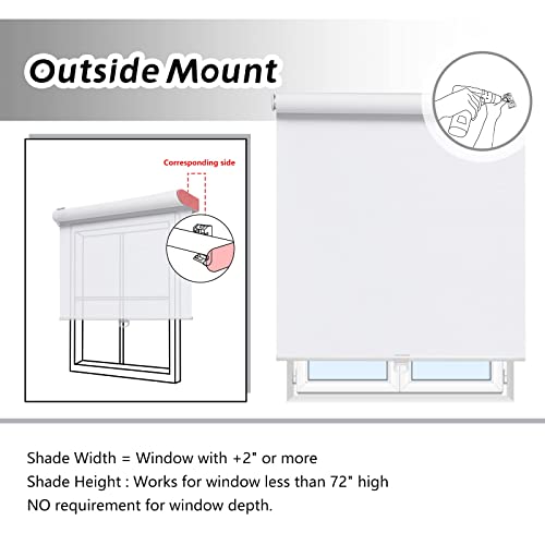 AOSKY Roller Window Shades Blackout Blinds for Windows Cordless Bedroom Shade Room Darkening Shades Door Blinds with Thermal Insulated Easy to Install for Home Office Bathroom W24xL72 Pure White - Thumbnail 6