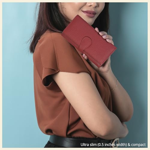 Image of Real Leather Women Wallet Leather with RFID Blocking -Trifold Card Holder Designer Ladies Clutch with ID Window Wallets