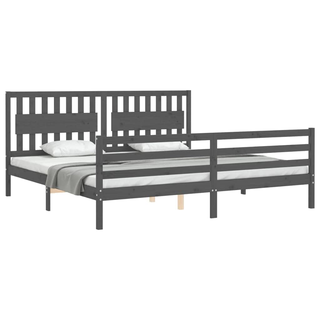 BaraSh Cadre de lit avec tête de lit Gris 200x200 cm Bois Massif,Lit À Cadre,Lit 2 Personnes avec Sommier,Lit Fer Forgé