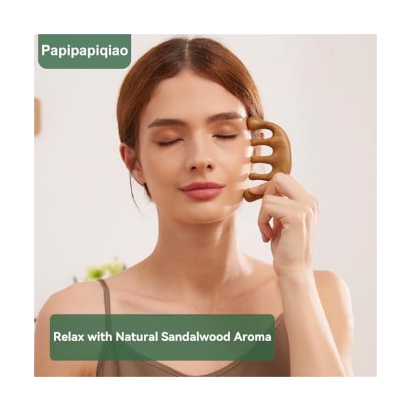 Natural Green Sandalwood Gua Sha Comb – Wooden Face, Scalp & Body Massage Tool, Multi-Point Manual Trigger & Pressure Point Massager, Travel-Size Relaxation & Self-Care Gift for Women & Men - Image 2