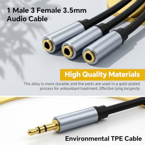 Image of Verilux 3 in 1 Headphone Splitter 3.5mm, 3.5mm(1 /8 inch) TRS 1 Male to 3 Female | 3-Way Stereo Splitter Cable, Dual Headphone Adapter Compatible with PS5, Xbox, Switch, PC Gaming Headsets, Phone, Tablet