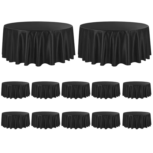 FXKS 12 Pack Black Tablecloth 90 Inch Round, Satin Fbric