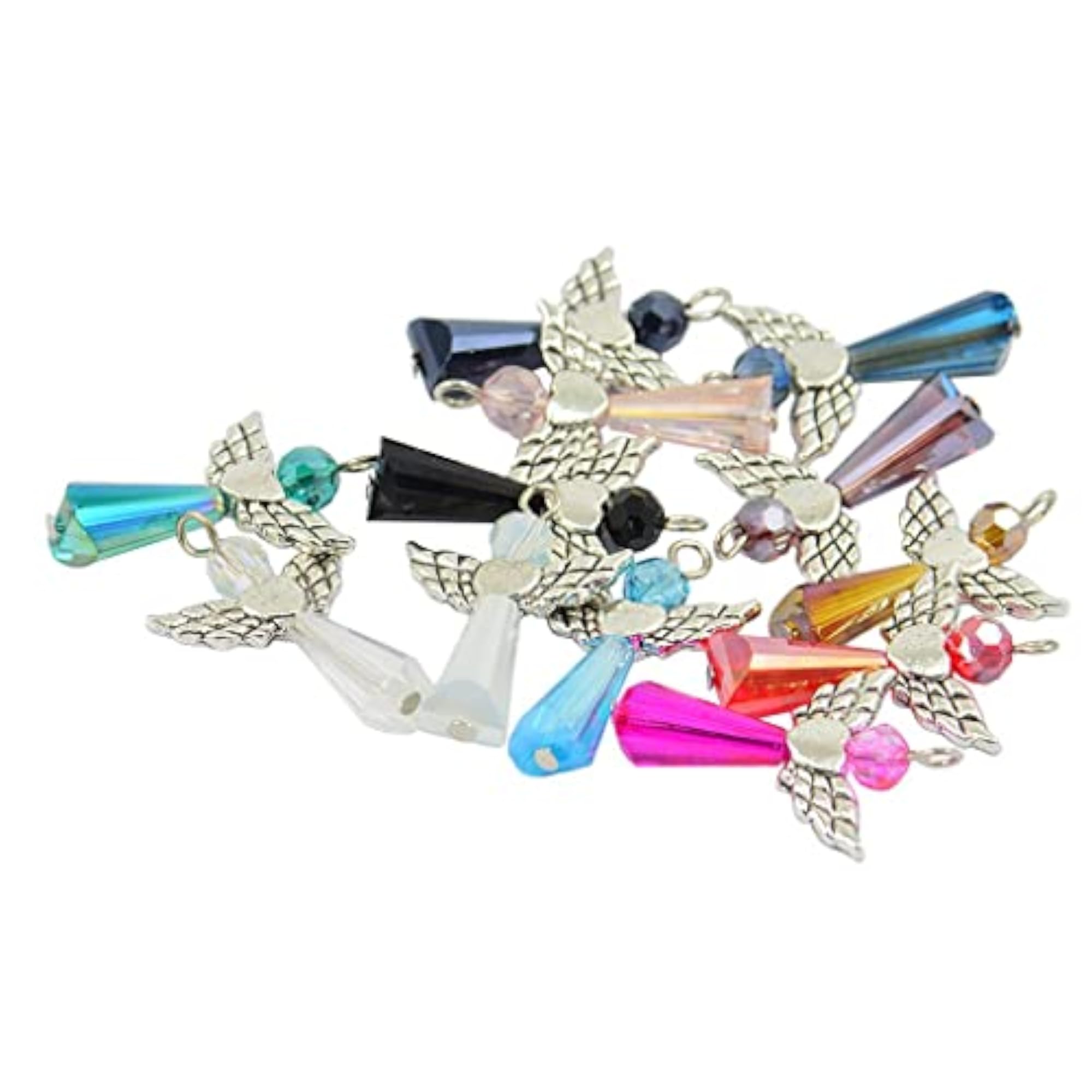 24x Beaded Tibetan Silver Angel Heart Wing Dangle Pendant