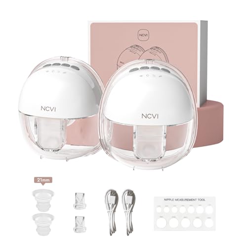 NCVI Hands Free Breast Pump 8111, Wearable Breastfeeding Pump, Electric Portable Pump with 4 Modes & 9 Levels, Strong Suction & Ultra Quite, Rechargeable Wireless Milk Pump, 21/24mm Flanges, 2 Pack