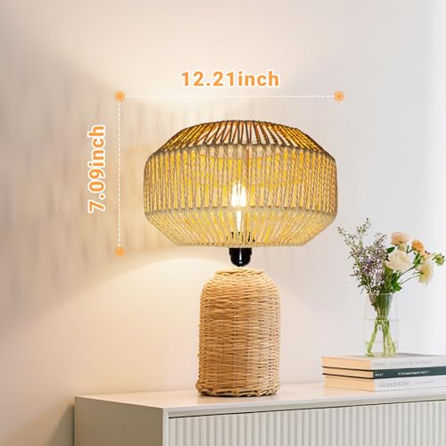 Image of Hanging Light Rattan Lamp Shades Boho Lamp Shades, Woven LampShades for Floor Lamps Rattan Pendant Lights Boho Lamp Light Table Lamps Plug in Pendant Light