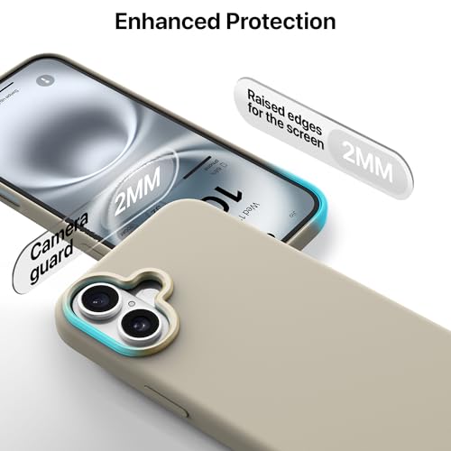 Image of eller sante Silicon Back Cover Case for iPhone 16 Plus Scratch Resistant TPU Shockproof 6ft Feet Drop Protection Support Mag-Safe Wireless Charging- Stone