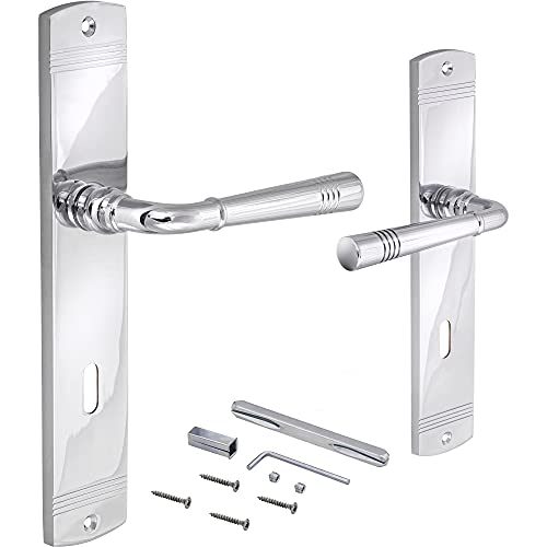 Juva Poignee de Porte | Modèle LADY 151 | 1 Pièce Poignée - avec vis | Chromé Poli | Poignée de porte antique Ferrure de porte en laiton poli sur plaque longue | BB - Bouton de porte