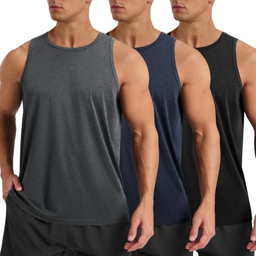 BOOJO 3 Pack Tank Tops Men - Summer Quick Dry Moisture Wicking Workout Muscle Sleeveless Shirts for Gym Beach Running