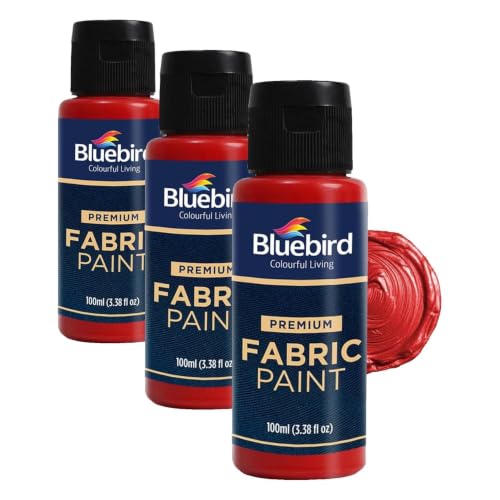Image of BLUEBIRD Fabric Paint, Vermilion Red, 3.4 Fl Oz, Permanent Fabric Paints for Clothes, Furniture Upholstery (Pack of 3)