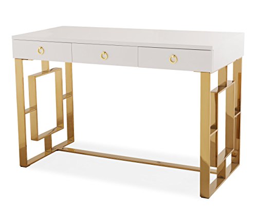 Tov Furniture Audrey Collection Lacquer, 3 Drawer Desk, White #TOP7