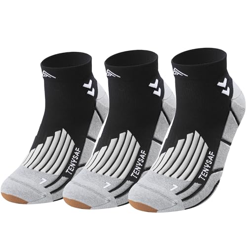 Lounwee Kompressions Laufsocken für Herren Damen: Sportsocken mit Polsterung, 3er-Pack für Arbeit, Wandern und Basketball Knöchelsocken