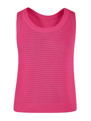 Image of FISACE Womens Crochet Tank Top Sleeveless Knit Summer Sweater | Round Neck, Hollow Out, Lightweight , Casual Crop,Cute Boho Vest