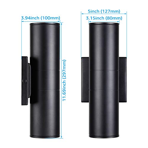 Leonlite Integrated Led Cylinder Up Down Wall Light Outdoor, 100V-277V Aluminum Waterproof High-End Wall Sconce In 2 Lights, Etl-Listed 20W 1400Lm, Exterior Front Door Porch Light Fixtures, Pack Of 4 #TOP5