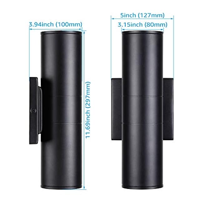 LEONLITE Integrated LED Cylinder Up Down Wall Light Outdoor, 100V-277V Aluminum Waterproof High-end Wall Sconce in 2 Lights, ETL-Listed 20W 1400lm, Exterior Front Door Porch Light Fixtures, Pack of 2