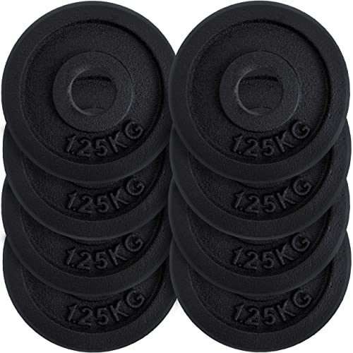 ScSPORTS® 10 kg Hantelscheiben Set, Gewichte 30/31 mm, Gewichtscheiben Gusseisen 30mm, Hantelset (8x1,25 kg)