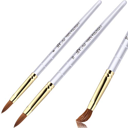 2 Pieces Kolinsky Sable Acrylic Nail Brushes Uv Gel Nail Art Brushes Round Oval Crimped Nail Brushes Pens for Acrylic Application Nail Art Builder, Size 8 and 10