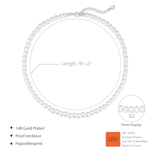 Image of Zeffy Pearl Necklace 4MM /6MM /8MM Dainty Round Imitation Pearl Choker Necklace Wedding Pearl Necklace Delicate Jewelry for Women Simple Bridesmaid Jewelry Gifts