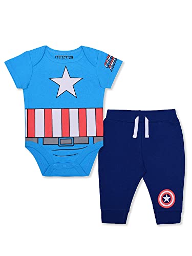Image of Marvel Avengers Boys’ Bodysuit and Jogger Set for Newborn and Infant –Blue/Navy/Red/Green/Black/Grey