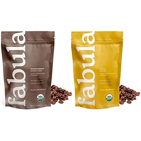 Fabula Organic Whole Bean Coffee - Medium and Decaf Medium - 2 Bag Bundle Cover