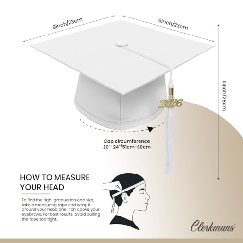 Image of CLERKMANS Unisex Matte Graduation Cap Gown Tassel Package, High School and University