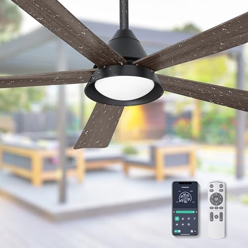 Ohniyou Waterproof Outdoor Ceiling Fan with Light, 52'' Patio Ceiling Fan Remote/APP Control, Dimmable, Farmhouse Ceiling Fan for Porch, Deck