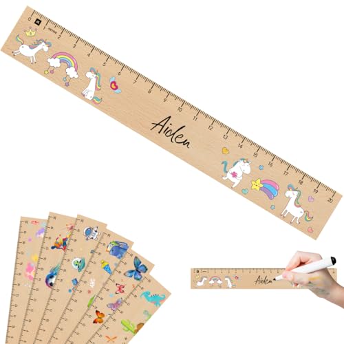 Montrestar Régua de madeira de 20 cm para crianças, brinquedos de prática presente para o início escolar, malas escolares de enchimento (unicórnio)